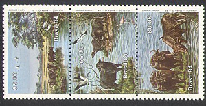 Бразилия, 1984, Фауна, Птицы, Буйвол, 3 марки сцепка